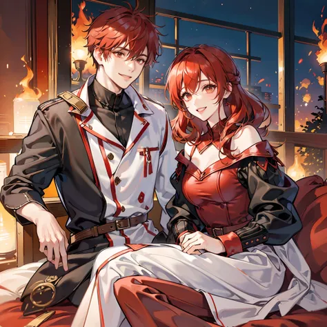 Hot system,Detailed red,Detailed flame,Bonds with peers,Kizuna element,Two men and women depicted in detail,Detailed smile,Smiling smile,Emotional element,Detailed red hair,