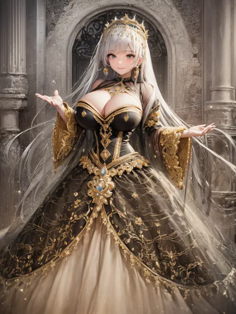 ((anime artstyle)),(Masterpiece),(Best Quality), (Super Detail),(Highly Detailed CG Unity 8k wallpaper),((Very Delicate and Beautiful)),1 lady,((full body portrait)),((standing in garden)),((solo)),(((1 princess in gorgeous embroidery and jeweled extremely...