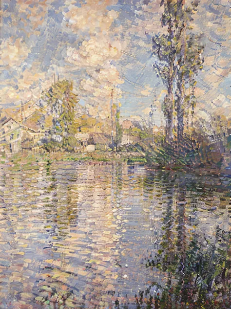 monet，pink，sweet osmanthus，river side，scenecy，