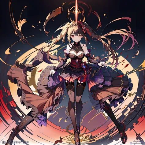 Anime – Image of a woman in a black and purple dress holding a sword, shadowverse style, cushart krenz key art feminine, Detailed key anime art, blonde anime girl with long hair, from arknights, shadowverse character concept, Ayaka Genshin Impact, anime go...