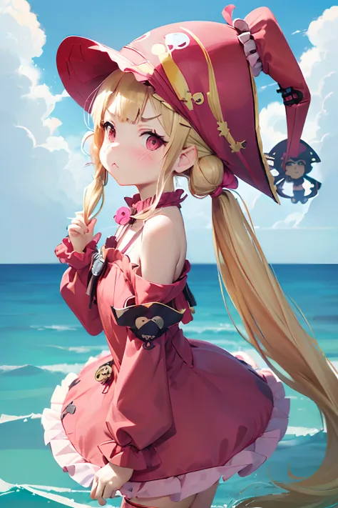 (((SFW))),(((Petite girl with blonde twin tails))),((Red Off Shoulder Pirates Style Dress)),1 girl,(masutepiece), (Best Quality), (Best Detail),, (((Pink Pirate Hat))), Very detailed face, , Daytime , captain ,(((afloat))),(())),(((Angle from the side))),,...