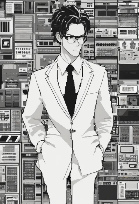 Decim (Death Parade), 1 man, 35-year-old,(black bristle), man wearing glasses, closeup face, profile picture,dresses in a formal and restrained style, a black jacket,white shirt, a professional look,white-ash hair, silver color, tired look,