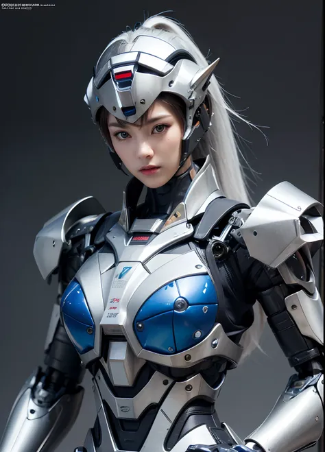 Textured skin, Super Detail, high details, High quality, Best Quality, hight resolution, 1080p, hard disk, Beautiful,(cyborgs),beautiful cyborg woman,Mecha Cyborg Girl,Battle Mode,Girl with a Mecha Body,She wears a battle cyborg mech with a weapon,Fulll bo...