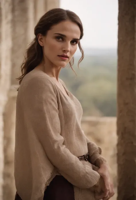 Natalie portman qui porte une jupe fendue, un croptop et des bottes.