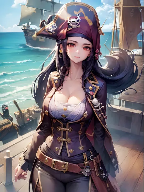 ((Finest quality)),(超A high resolution),(ultra-detailliert),(Meticulous portrayal),((Best CG)),(Finest works of art),Ultra-Precision Art,The art of astounding depiction, (Haihara:1.8),suns:1.5,breezing, (1 Female Pirate:1.5),Female Pirate:1.6,Grinning face...