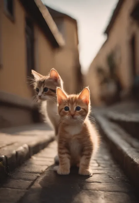 I have two little kittens, a cute little cat, cute kittens, Cutest, Incredibly cute, Adorable and cute, And cute and lovely. They are walking down the street with backpacks, Walking together, commute, Proudly walk down the street, And the cat is walking. T...