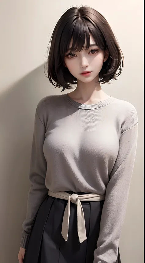 (top-quality, ​masterpiece, hight resolution), (Realisticity),Beautiful japanese girl, Cute, Intaglio idle diagram, Detailed, Detailed eyes, Detailed skin, Beautiful skin, Beautiful skin, slender,  (wall-paper), Fine details, Detailed face, sad, Sweaters, ...