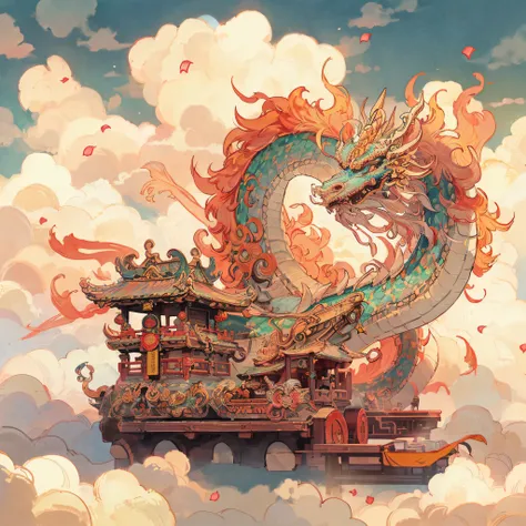 A Chinese dragon flying in the sky, (cyan body, golden yellow vertical pupils, fangs), ancient Chinese mythological background, cloudy and misty