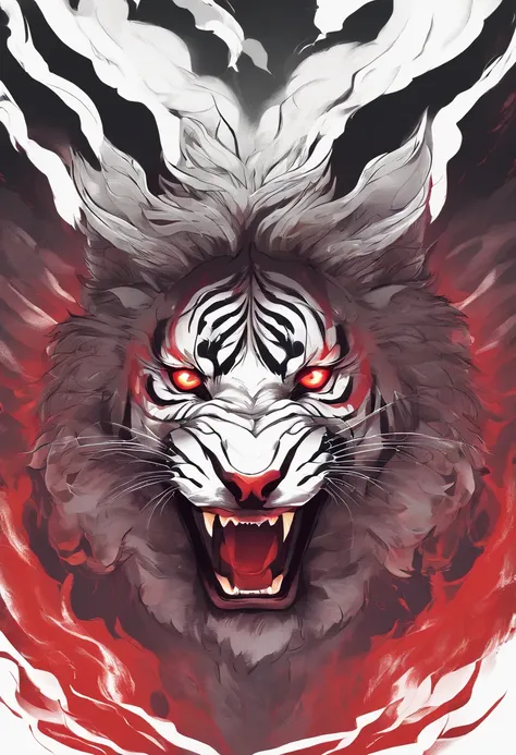 chinese style，Chinese mythology，White Tiger，roar，wild，Colossal，Red glowing eyes，Glow effect，High hills，cloud，night，中景The scene is，Full body like， Highly detailed Surreal VFX，OC Display， - AR16:9 - Q 2 - 1000 seconds