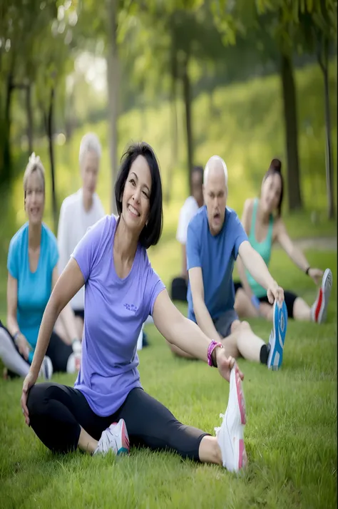 Several people are doing stretching exercises in a park, esticando as pernas na grama, esticar, NCIS, pessoas descansando na grama, imagem de perfil, true to life, um verde, Destaque, Divirta-se, foto em alta, sombrio, foto de grupo, Directed by: Julian Al...