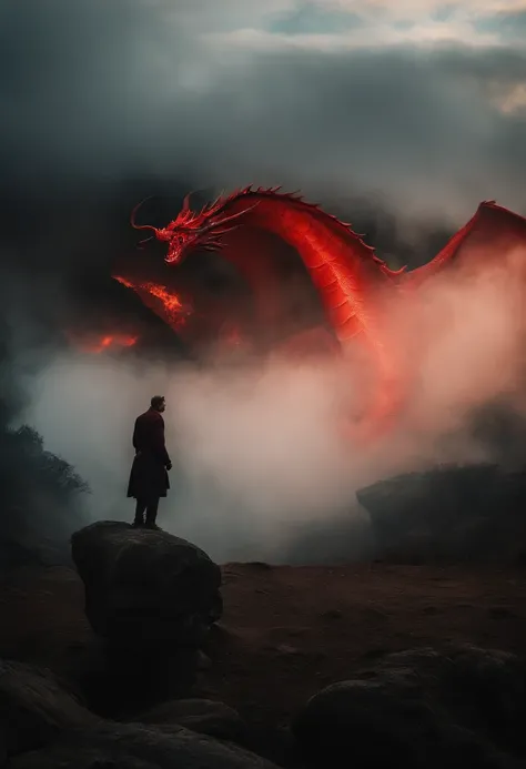 A fierce man，There is a red steaming dragon-shaped mist around the body，Charge forward，k hd