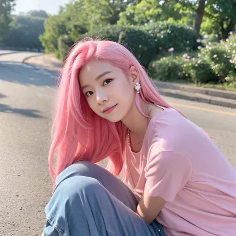 Cute asian famele pink hair young and nice