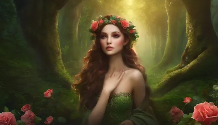 flora, rose, humanoid, anime girl, fantasy, dryad, elf, forest, goddes