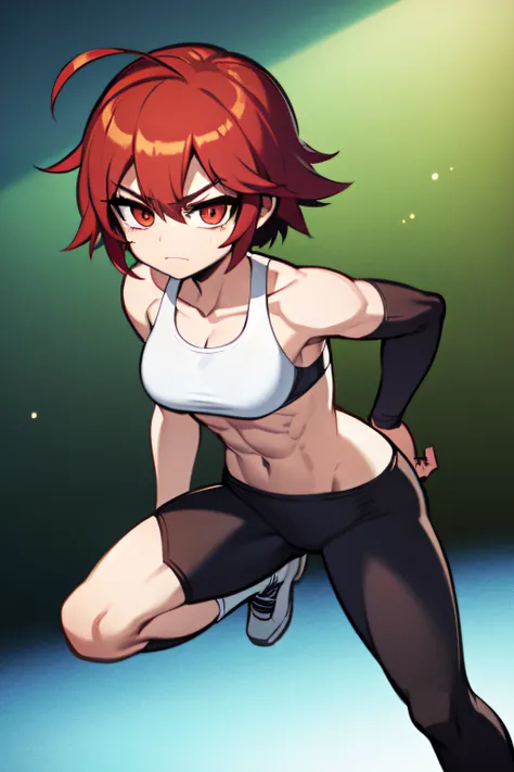 Kurisu Makise, six pack abs, muscle arms, sport bra, sport leggins, short hair