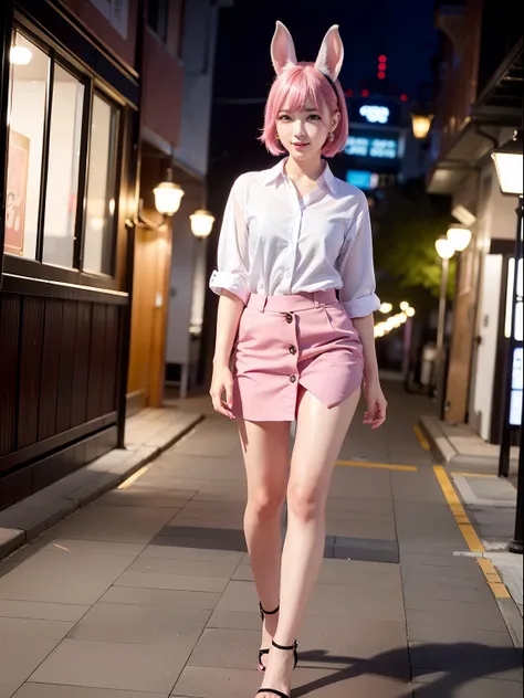 Pink short cut hair，Night city、Kyoto at night、Back Style、stick out buttocks、(8K, top-quality, ​masterpiece:1.2), (realisitic, Photorealsitic:1.37), ultra-detailliert, 1 girl in, full body Esbian, a park, (Adjusted hair:1.5) Officelady, Black Office Blazer,...