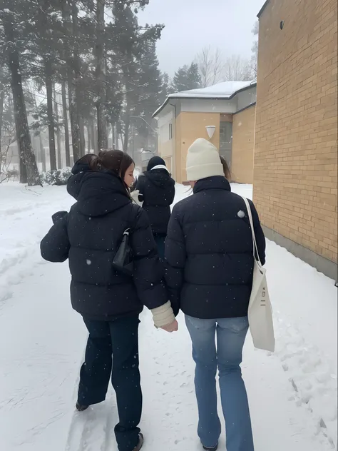 People walking on snowy roads in the snow, In the snow, during snowfall, snowy day, Standing in the snow, snowing outside, only snow in the background, cold as ice! 🧊, in karuizawa, in snow, snowing outside, walking together, in the winter, author：Jaco Mat...