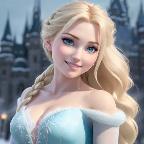 (8k), (best quality), (masterpiece:1.2), (realistic), (photorealistic:1.37), ultra-detailed, elsa, one piece blue, detailed face, ((frozen night city background)), (stands straight), ((perfect female body, skin dentation)), mature female, milf, narrow wais...