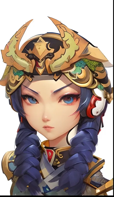 Painting of a woman wearing a helmet on her head, character art of maple story, onmyoji portrait, Yun Ling, nezha, bian lian, G Liulian art style, inspired by Takehisa Yumeji, Katana Zero video game character, official character art, vanillaware artwork, i...