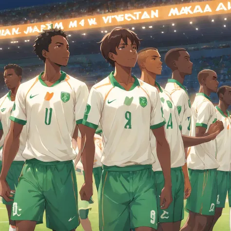 Illustrating the Ivory Coast Mens Team. Make sure the support in the background lights up,  hyper realistic, lifelike texture