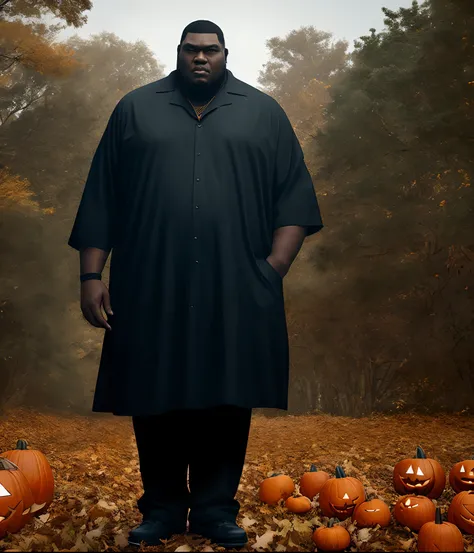 big black man on halloween standing somewhere menacingly