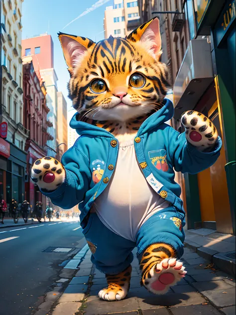 Masterpiece, (ultradadetailed), ((((Animal anthropomorphism)))),  a lot of cute kittens ，((( Casual clothes ))), Lovely，(((Sunny city streets)))，Happy cityscape，HighestQuali，solofocus，（Thin and light：1.04），full bodyesbian,kid,baby，复杂（high detal：1.1）