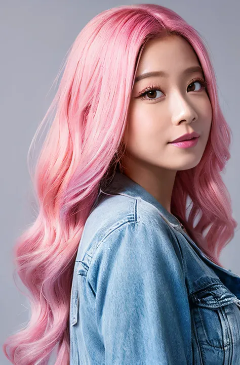 realistyc asian famele pink hair