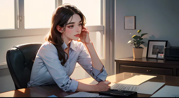 (best quality, 4k, 8k, photorealistic), a 25 year old woman, secretary, respectfully greeting her boss, a 28 year old man, handsome, photorealistic, best quality, (digital art, illustration, high quality, ultra-detailed, 8k, soft lighting, daytime, office ...