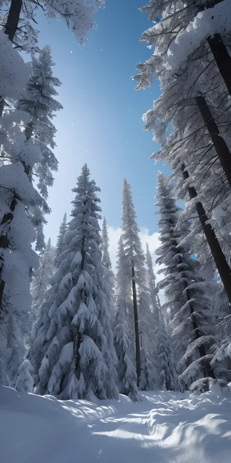 Masterpiece, best quality, high quality, highly detailed CG unity 8k wallpaper, coniferous forest, silence, towering conifers covering the forest floor, severe cold climate, serene beauty, snow, winter, mild summer, breeze, Conifers, branches, bokeh, depth...