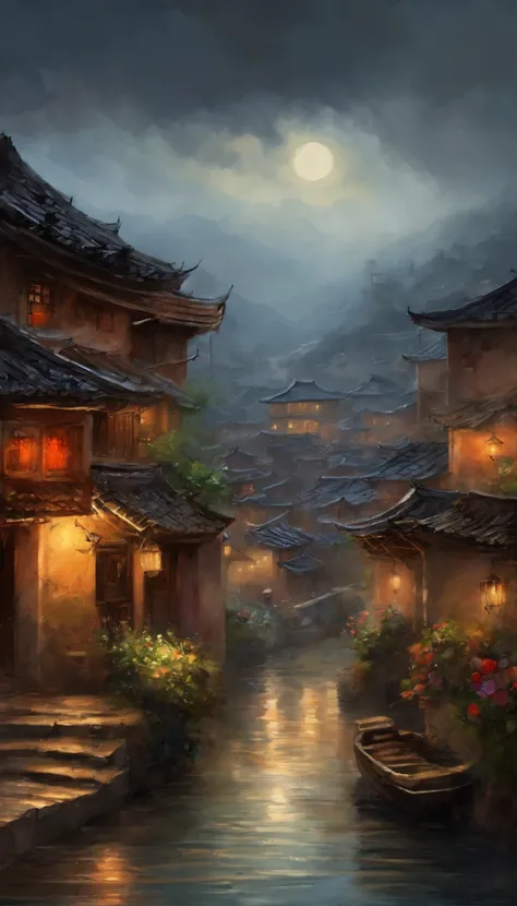 arafed view of a village with a lot of lights on the buildings, dreamy chinese town, chinese village, amazing wallpaper, japanese town, japanese village, hyper realistic photo of a town, old asian village, japanese city, by Raymond Han, rainy evening, cybe...