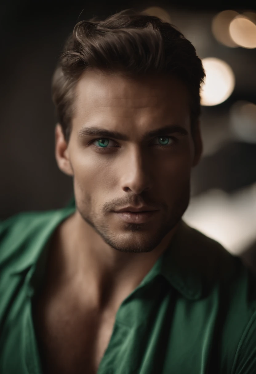 homme avec le corps mince, yeux vert, magrebin, regarde la camera et expose son corps