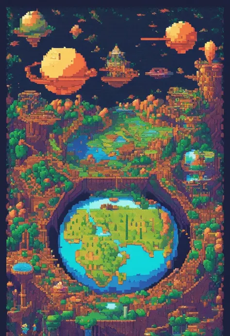 Pixel art world, futuristic, destroyed, planet earth pixel art, incredible detailed,beautiful space,