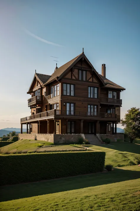 a beautiful and large house built on top of the hill