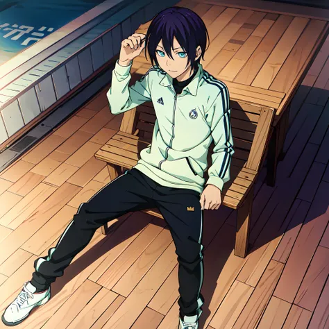 Anime boy, solo, Yato, Noragami, uniform, soccer uniform, Real Madrid, Real Madrid uniform