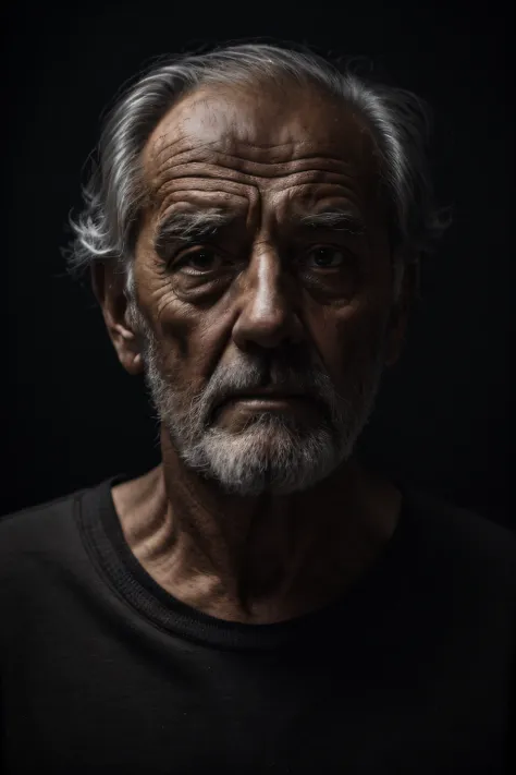 arafed man with a beard and a black shirt looking at the camera, foto do retrato de um homem velho, retrato do homem velho, dram...