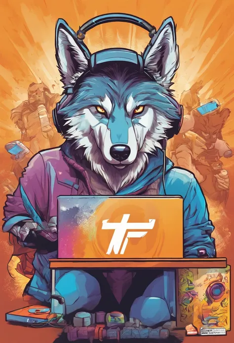 Gaming logo of a wolf holding a PS5 controller and wearing headphones with text Texas wolves