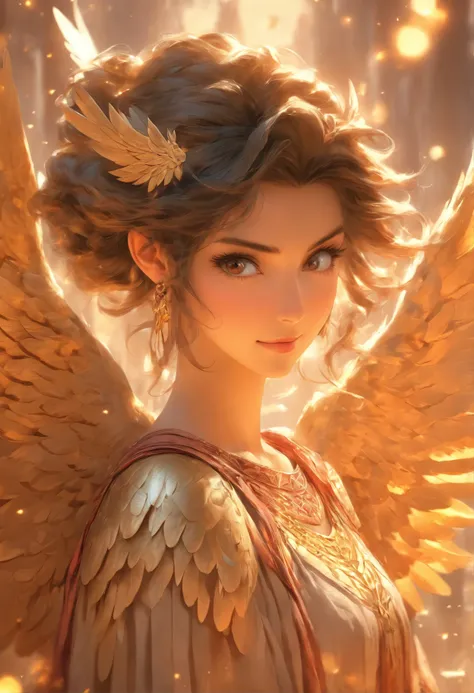 (((Woman with wings))) Best quality, Ultra-high resolution, 4K detailed CG, ​master piece,ishtar,Brunette woman,decorations,wings, necklace, arabian clothes, (((Flying))), cuneiform ,Myth Mesopotamia, Kadia, Babylonians, Assyrians, Painting style, Aestheti...