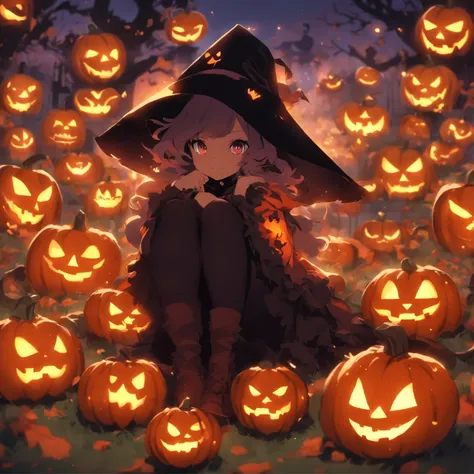 anime girl sitting on a pumpkin with a cat and a witch, halloween art style, trick or treat, halloween celebration, ❤🔥🍄🌪, halloween, loli, splash art anime loli, halloween theme, 🍂 cute, halloween night, in a halloween style, witch fairytale, zerochan art,...