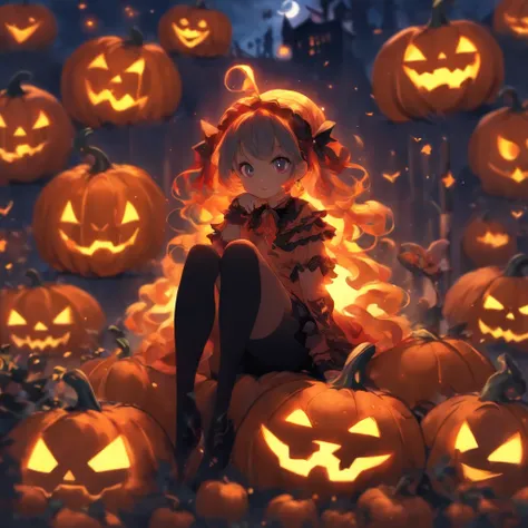 anime girl sitting on a giant pumpkin, halloween art style, trick or treat, halloween celebration, ❤🔥🍄🌪, halloween, loli, splash art anime loli, halloween theme, 🍂 cute, halloween night, in a halloween style, witch fairytale, zerochan art, hq artwork, hall...