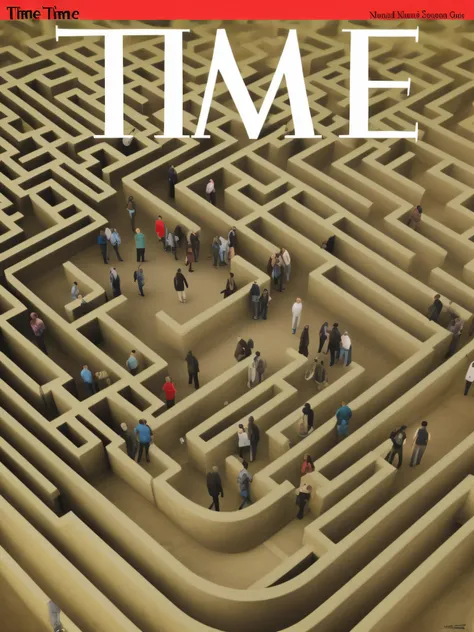 time magazine, illustration of people walking in a maze