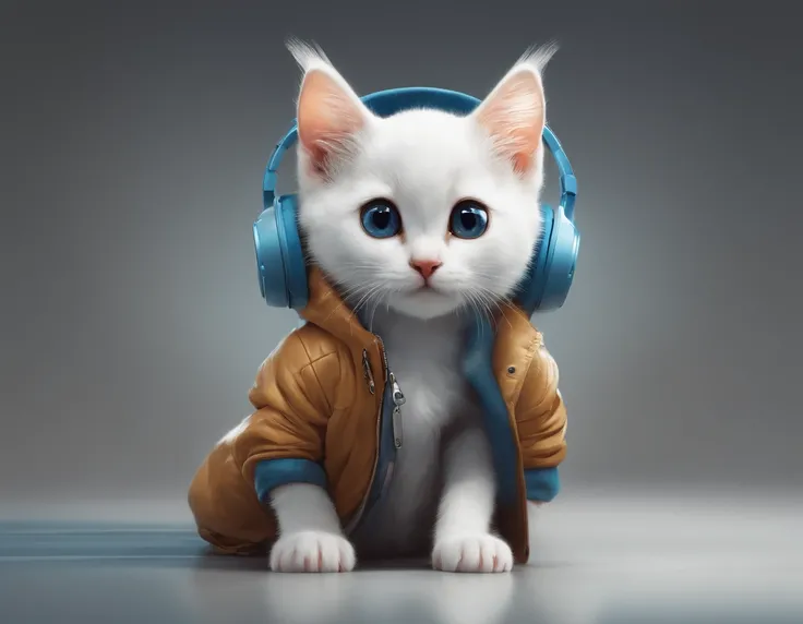 Perfect centering, A cute kitten all over, Wear a student jacket, Wearing sunglasses, Wearing headphones, Standing position, Abstract beauty, Centered, Looking at the camera, Facing the camera, nearing perfection, Dynamic, Moonlight, Highly detailed, Digit...