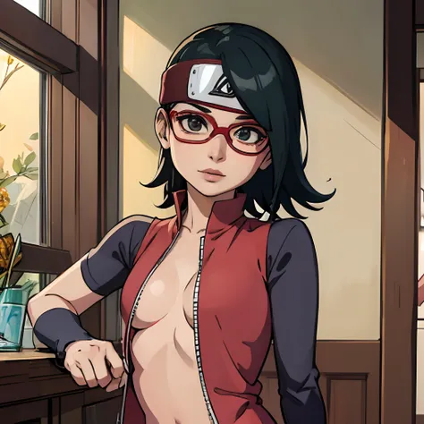 sarada sensualizando, mamilos cobertos com sticker,