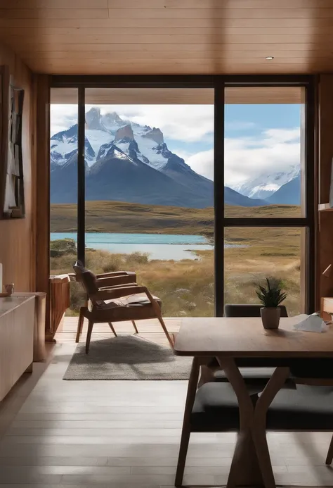 Hotel in torres del paine, cinematic, professional photography, advertising photography, intricate details, hyper-detailed, ultra realistic, 8K UHD