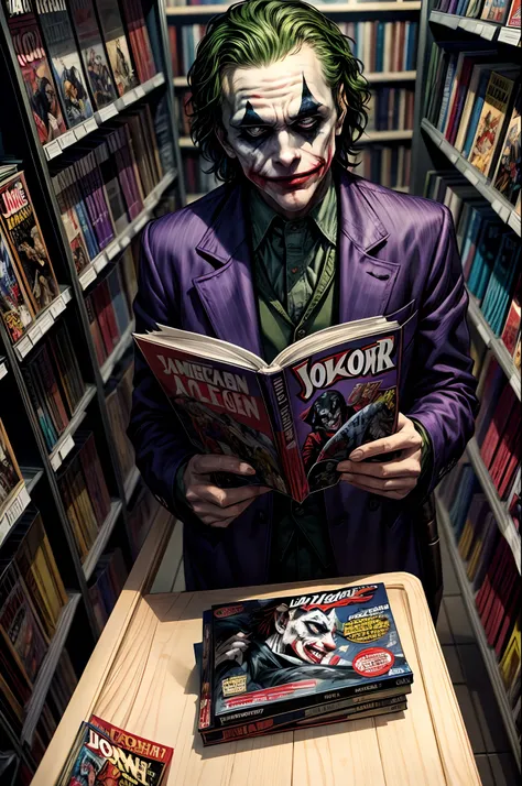 Joker browsing American comics with the Joker on the cover, bookstore, DC COMICS,