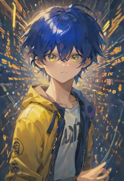 Dark blue hair,Eyes are yellow,twinks,man