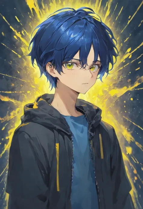 Dark blue hair,Eyes are yellow,twinks,man