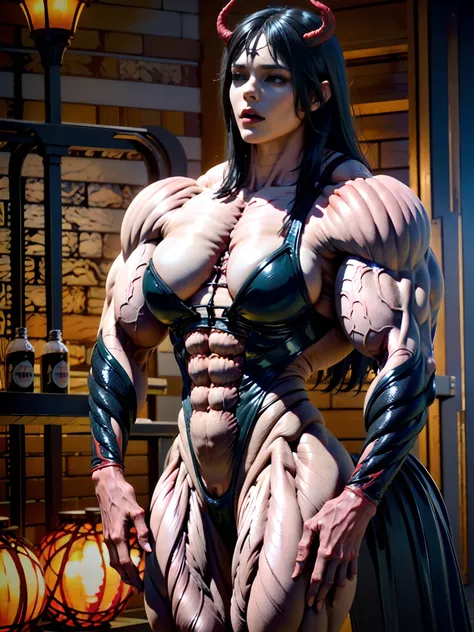 (carnage:1.5),(beautiful female model:1.5), (demoness with Large horns:1.25),(1 super muscular succubus with flayed skin:1.5), (covered in thick muscle suit:1.5), (exposed perfect anatomy:1.5), high detail, best quality, masterpiece, finely detail, realist...