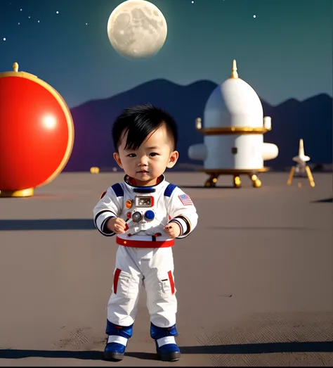 Spiked Hair, Chinese child, astronaut, moon, exploration, 4 years old