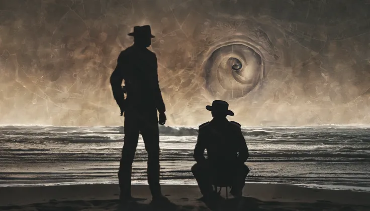 film effect，high definition detail，Jay HD wallpaper，offcial art，Create an animated image that encompasses the entire story of the Somerton Man case. Follow these steps to design it: 1. Begin with a background image depicting the beach in Somerton, Australi...