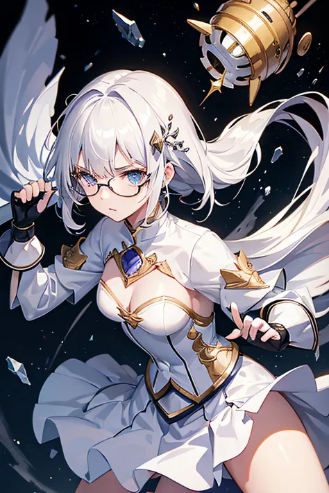 Princess Knight,s Armor,Heavy equipment,maidennurse,white  hair,D-cups,Cool,eye glasses,deadpan,Lumpy gauntlet,Martial Arts