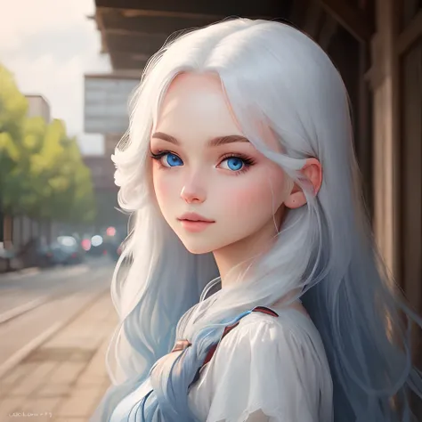 girl with white long hair and blue eyes